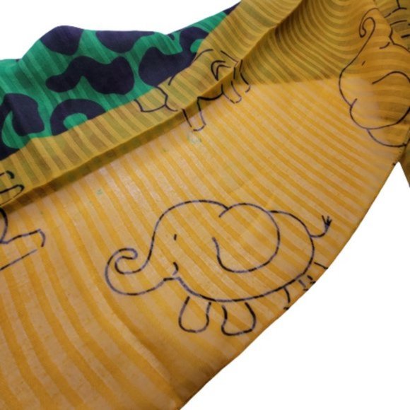 Elephant Motif Scarf in Yellow and Green- NEW - Picture 2 of 6
